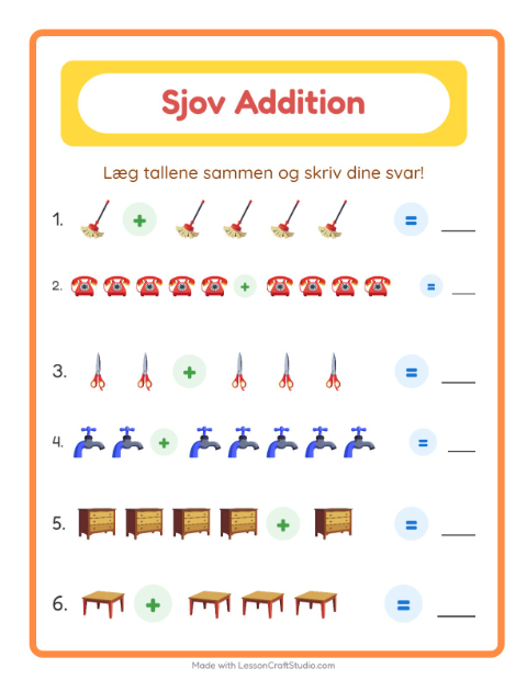 Forhåndsvisning af Plus til 10 med billeder: ting – opgaver til 1. klasse