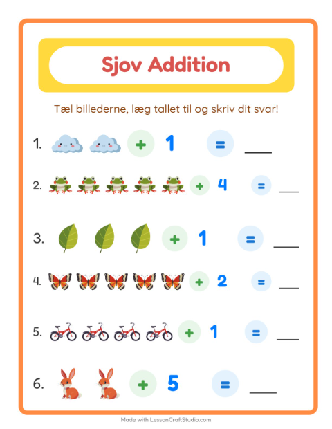 Forhåndsvisning af Addition-arbejdsark med Forår til Børnehaveklasse