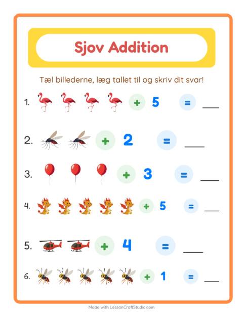 Forhåndsvisning af Addition-arbejdsark med Ting der flyver til Børnehaveklasse