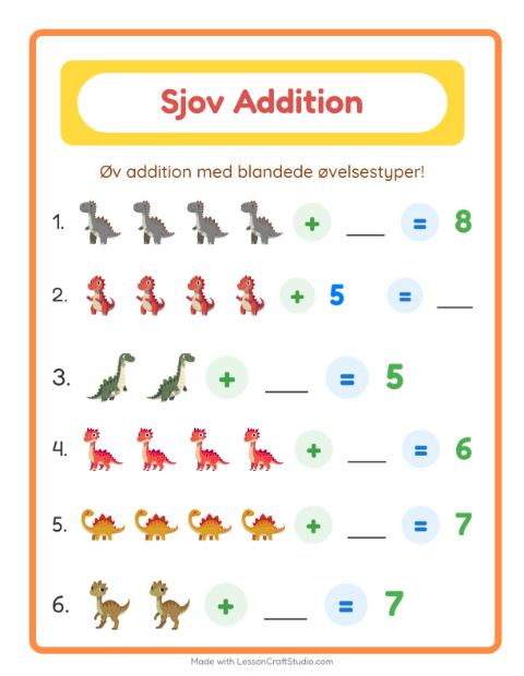 Plusopgaver – Dinosaurer