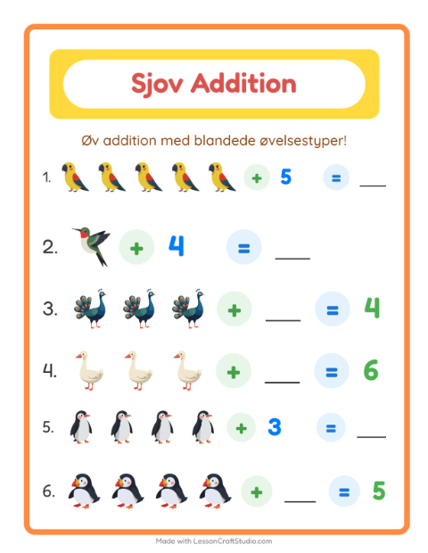 Plusopgaver – Fugle 2
