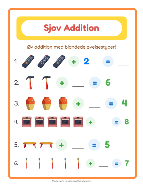 Forhåndsvisning af Plusopgaver til 10: ting – blandede opgaver til 1. klasse