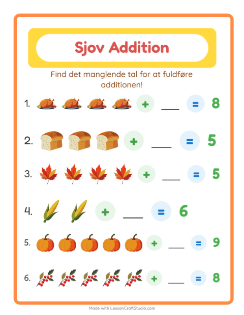 Plusopgaver – Thanksgiving