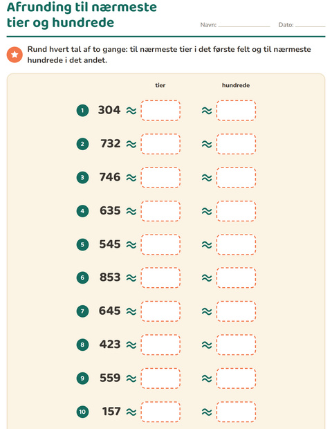 Forhåndsvisning af Afrunding-arbejdsark til 3. klasse