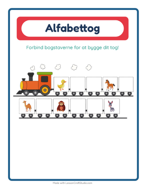 Forhåndsvisning af Alfabettoget-arbejdsark med Dyr til Børnehave