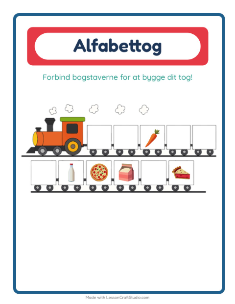 Forhåndsvisning af Alfabettoget-arbejdsark med I supermarkedet til Børnehave