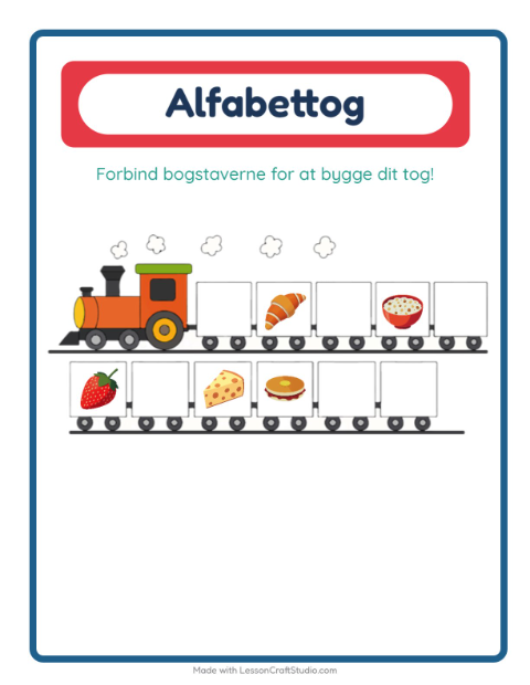 Forhåndsvisning af Alfabettoget-arbejdsark med Morgenmad til Børnehave