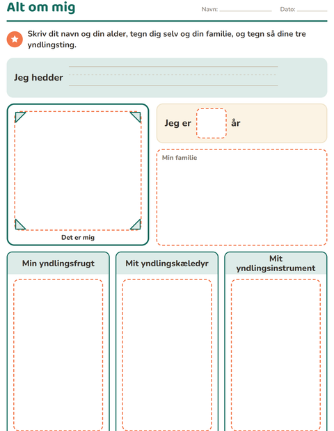 Forhåndsvisning af Alt om mig-arbejdsark til Børnehaveklasse