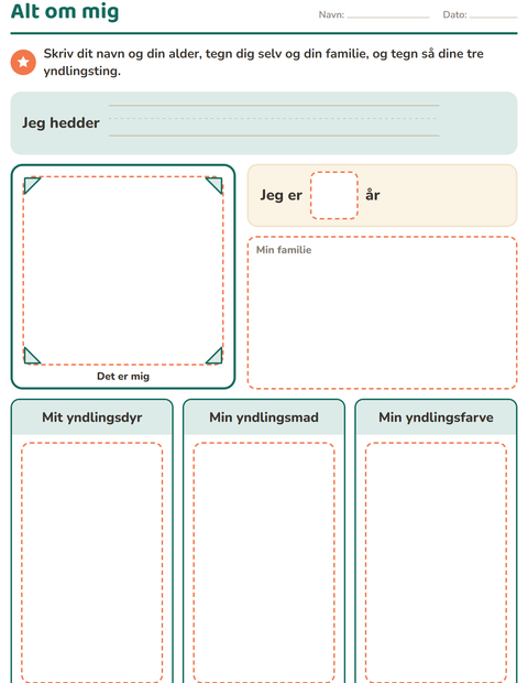 Alt om mig – navn, alder, familie og yndlingsting – børnehaveklasse