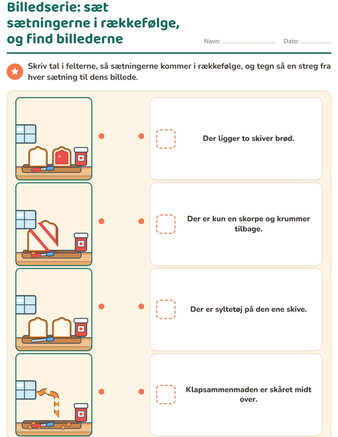 Forhåndsvisning af Billedserier-arbejdsark til 1. klasse