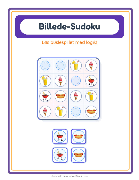 Forhåndsvisning af Billedsudoku-arbejdsark med 4. juli til Børnehaveklasse