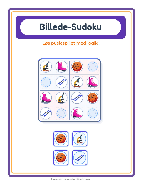 Forhåndsvisning af Billedsudoku-arbejdsark med Aktiviteter til Børnehaveklasse