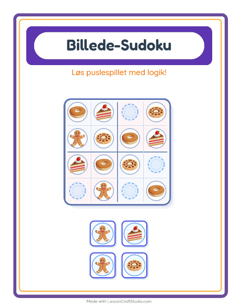 Forhåndsvisning af Sudoku for børn (let): kager – opgave med billeder