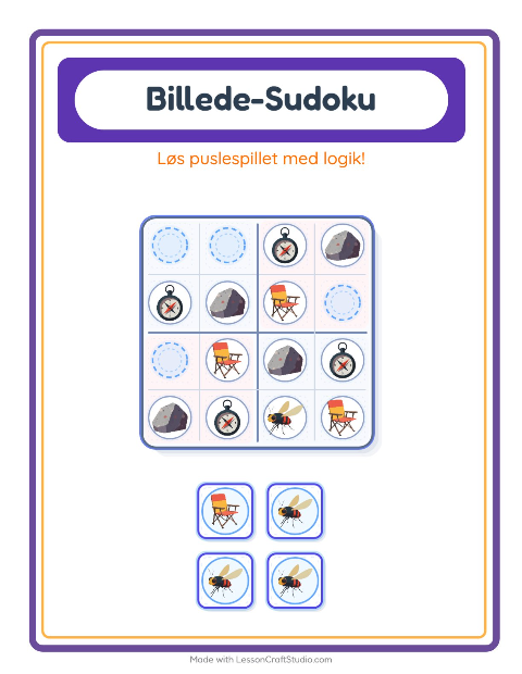 Forhåndsvisning af Billedsudoku-arbejdsark med Camping til Børnehaveklasse