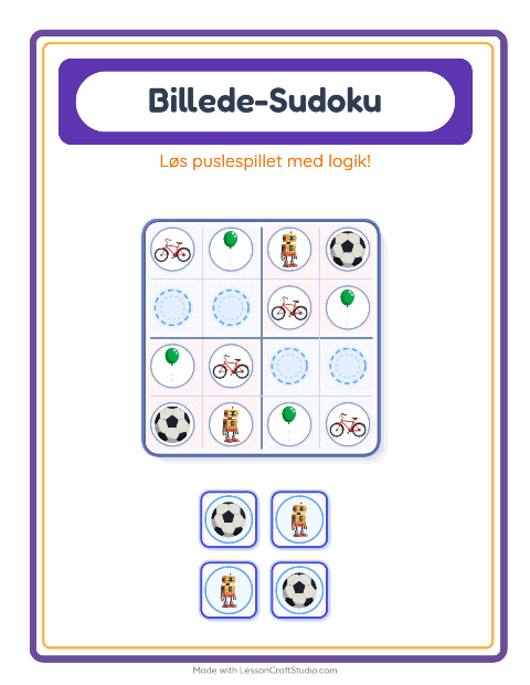 Forhåndsvisning af Sudoku for børn (let): legesager – opgave med billeder