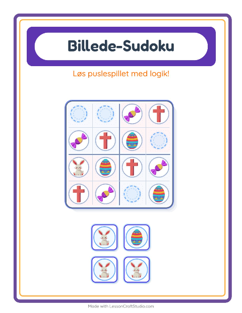 Forhåndsvisning af Billedsudoku-arbejdsark med Påske til Børnehaveklasse