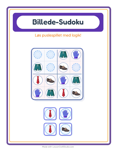 Forhåndsvisning af Billedsudoku-arbejdsark med Tøj til Børnehaveklasse