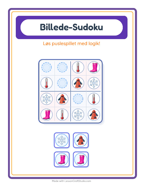 Forhåndsvisning af Sudoku for børn (let): skyer – opgave med billeder