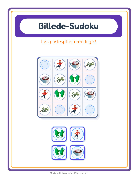 Forhåndsvisning af Billedsudoku-arbejdsark med Vinter til Børnehaveklasse