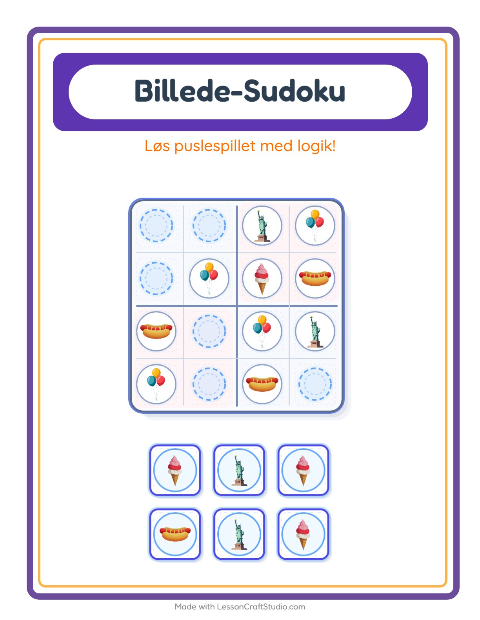 Forhåndsvisning af Billedsudoku-arbejdsark med 4. juli til Børnehaveklasse