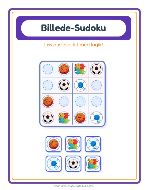 Forhåndsvisning af Billedsudoku-arbejdsark med Aktiviteter til Børnehaveklasse