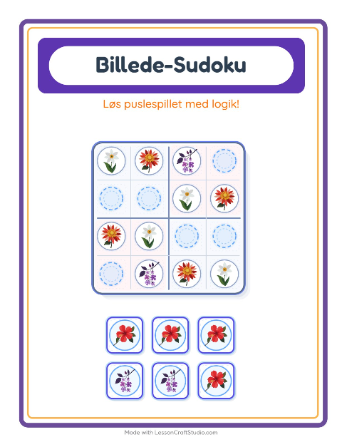 Forhåndsvisning af Sudoku for børn (mellem): blomster – opgave med billeder