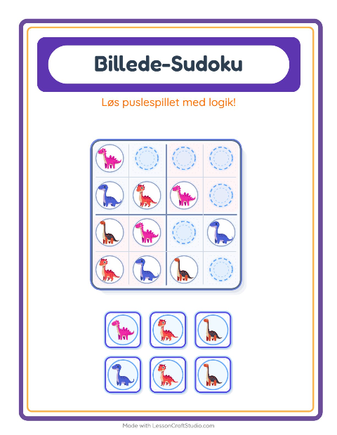 Forhåndsvisning af Billedsudoku-arbejdsark med Dinosaurer til Børnehaveklasse