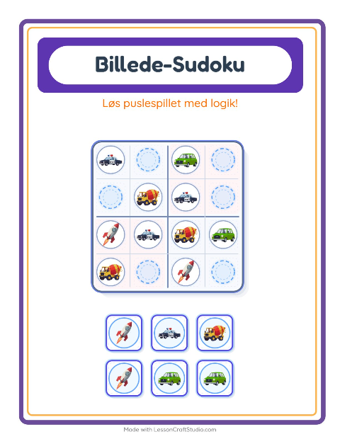Forhåndsvisning af Billedsudoku-arbejdsark med Køretøjer til Børnehaveklasse