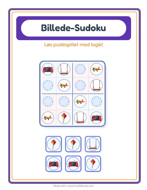 Forhåndsvisning af Billedsudoku-arbejdsark med Legetøj til Børnehaveklasse