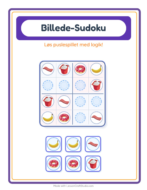 Forhåndsvisning af Billedsudoku-arbejdsark med Morgenmad til Børnehaveklasse