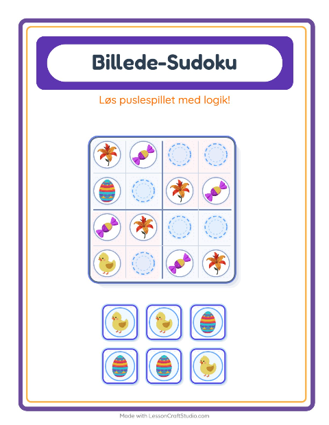 Forhåndsvisning af Sudoku for børn (mellem): påskeæg – opgave med billeder