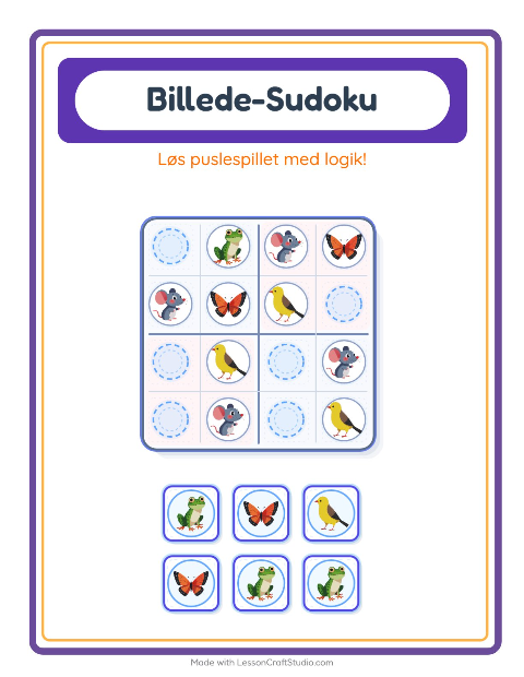 Forhåndsvisning af Billedsudoku-arbejdsark med Skovdyr til Børnehaveklasse