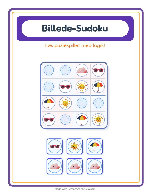 Forhåndsvisning af Billedsudoku-arbejdsark med Vejr til Børnehaveklasse
