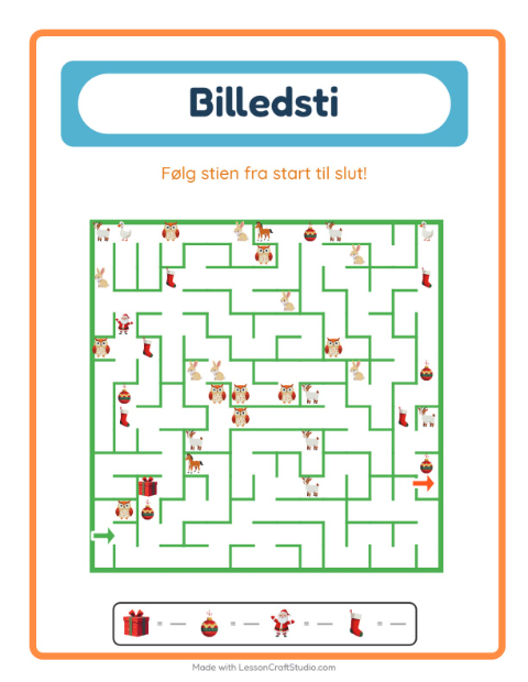 Forhåndsvisning af Billedvej-arbejdsark med Jul til Børnehaveklasse
