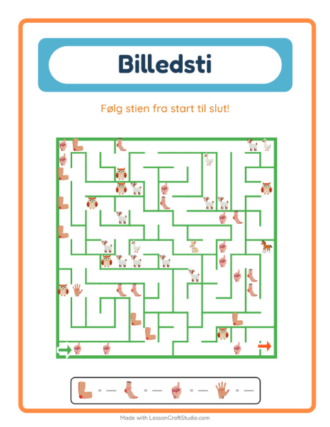 Forhåndsvisning af Billedvej-arbejdsark med Kropsdele til Børnehaveklasse