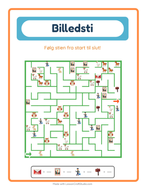 Forhåndsvisning af Billedvej-arbejdsark med Postkontor til Børnehaveklasse