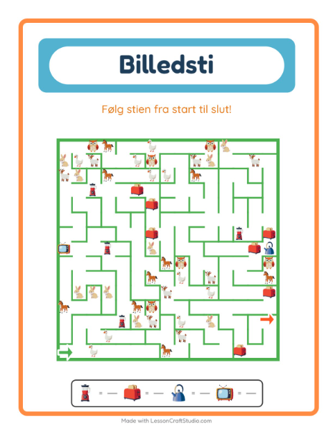 Forhåndsvisning af Billedvej-arbejdsark med Rundt i huset til Børnehaveklasse