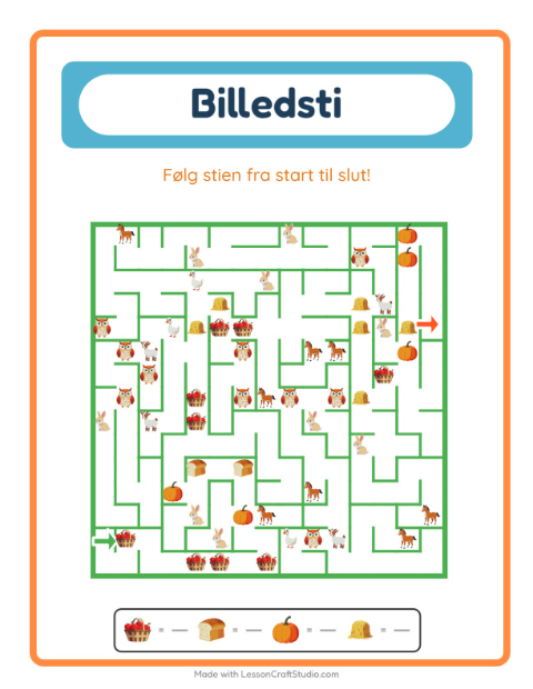 Forhåndsvisning af Billedvej-arbejdsark med Thanksgiving til Børnehaveklasse