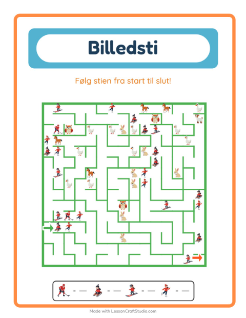 Forhåndsvisning af Billedvej-arbejdsark med Vinter til Børnehaveklasse