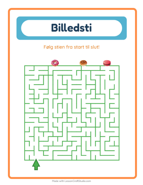 Forhåndsvisning af Billedvej-arbejdsark med Desserter og slik til Børnehaveklasse