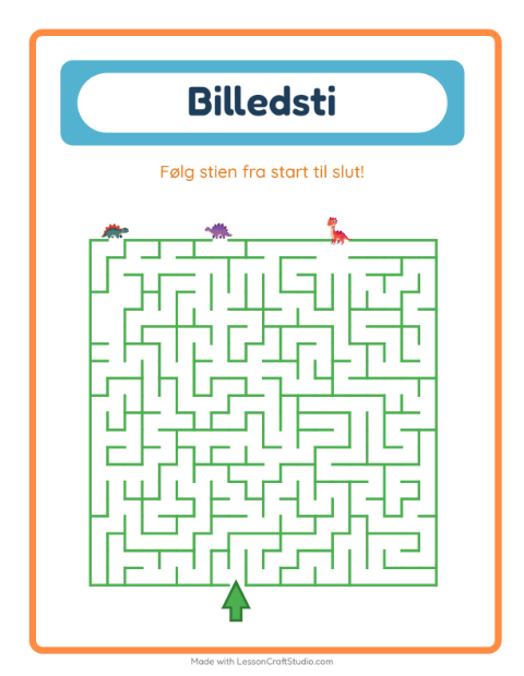 Forhåndsvisning af Billedvej-arbejdsark med Dinosaurer til Børnehaveklasse