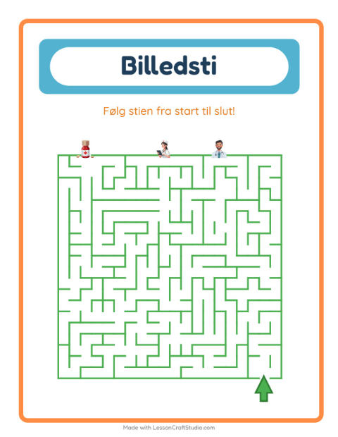 Forhåndsvisning af Billedvej-arbejdsark med Hospital til Børnehaveklasse