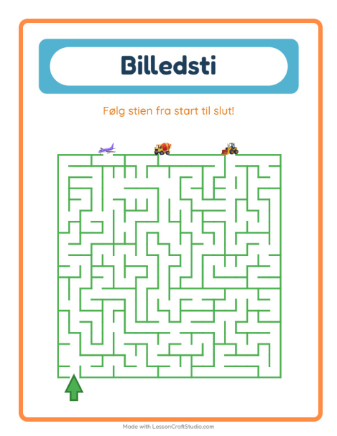 Forhåndsvisning af Billedvej-arbejdsark med Køretøjer til Børnehaveklasse