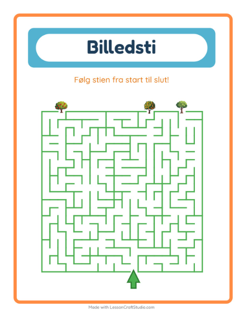 Forhåndsvisning af Billedvej-arbejdsark med Træer til Børnehaveklasse