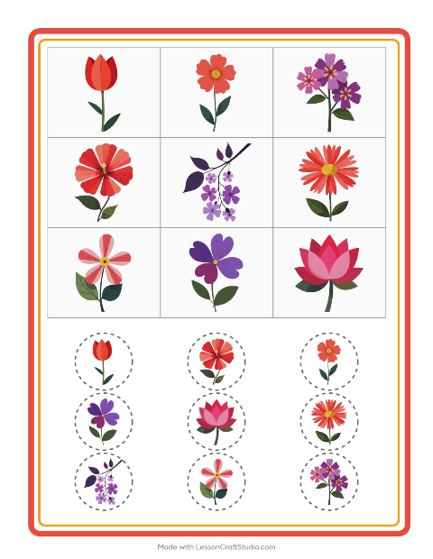 Forhåndsvisning af Bingo-arbejdsark med Blomster til Børnehaveklasse