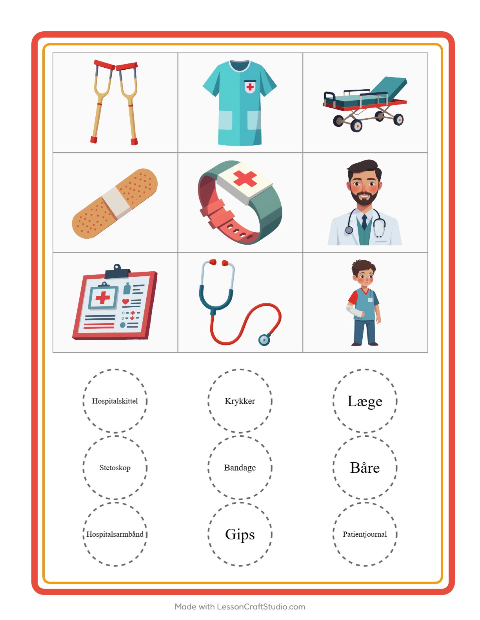 Forhåndsvisning af Bingo-arbejdsark med Hospital til Børnehaveklasse