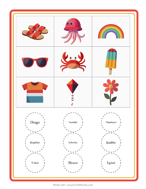 Forhåndsvisning af Bingo-arbejdsark med Sommer til Børnehaveklasse