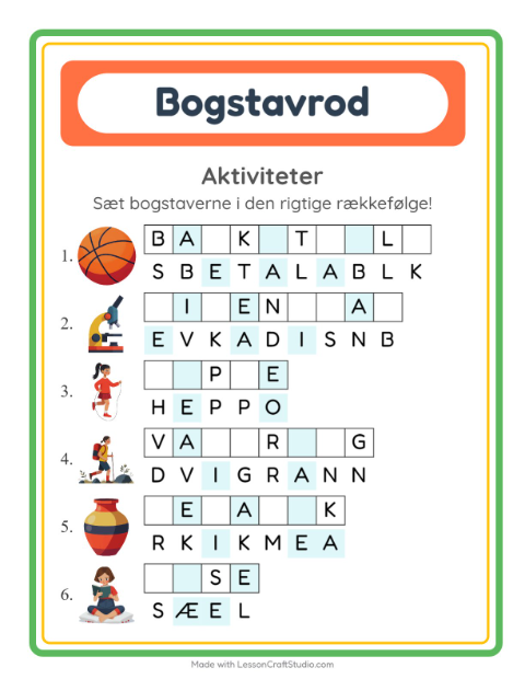 Byg et ord – Aktiviteter
