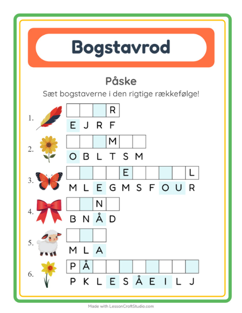 Forhåndsvisning af Bogstavpuslespil-arbejdsark med Påske til 1. klasse