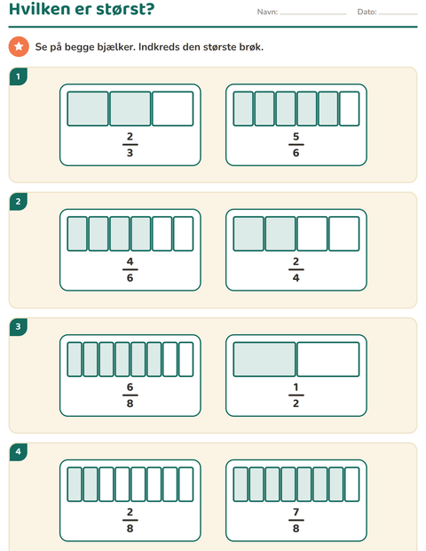 Forhåndsvisning af Brøker-arbejdsark til 3. klasse